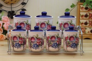 Bule Chrysanthemum ceramic canister sets