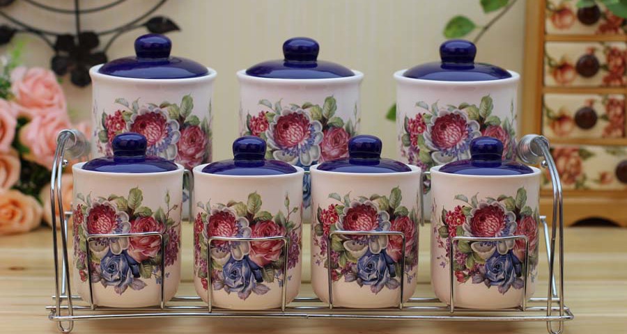 Bule Chrysanthemum ceramic canister sets