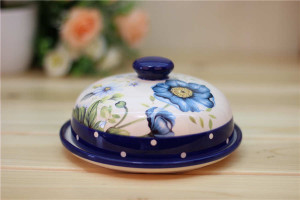 Blue Poppy Ceramic Butter Dish