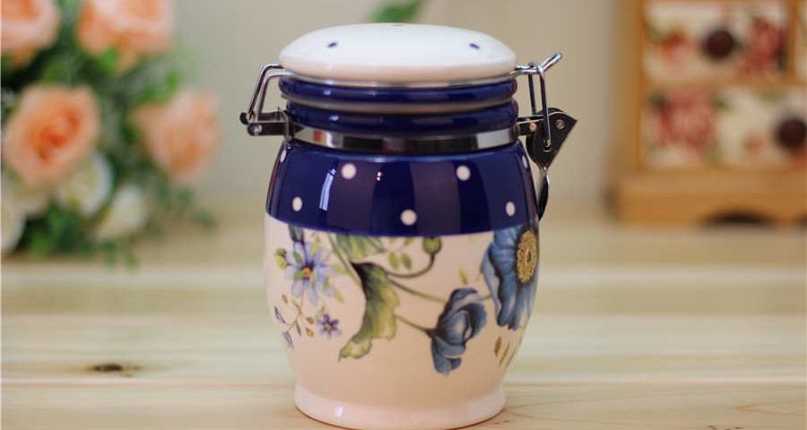 Blue Poppy Ceramic Kitchen Canisters