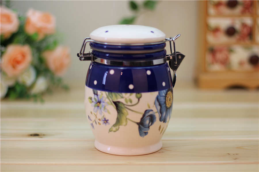 Blue Poppy Ceramic Kitchen Canisters