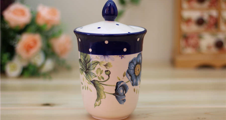Blue Poppy Ceramic Storage Jar