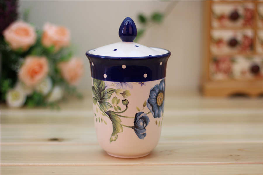 Blue Poppy Ceramic Storage Jar