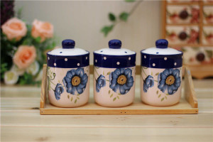 Blue Poppy ceramic tea coffee sugar canisters