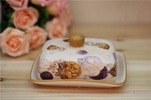 Falling Leaf ceramic butter keeper