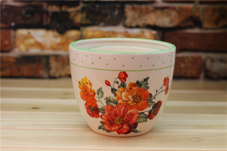 Red Poppy Flower Colorful Ceramic Flower Pot
